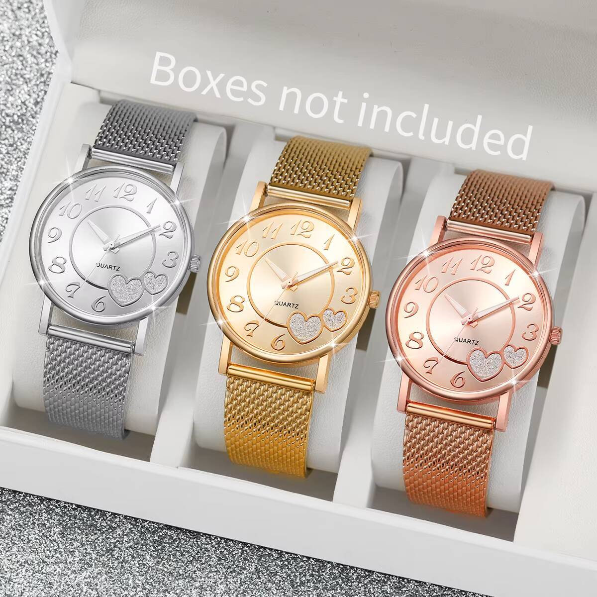 Open Heart Watch - 1/3PCS Fashion Heart Dial Women Watches